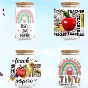 Set of 4 Colorful Teacher Appreciation drink iced coffee cups
4 pack